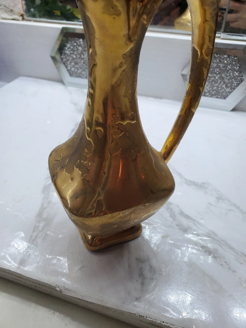 Brass-Tone Decorative Pitcher Vase - Gold Finish